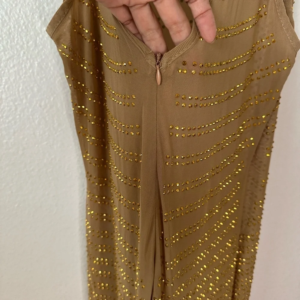 Golden Sheer Gown With Rhinestones Maxi Sleeveless Special Occasions BNWOT